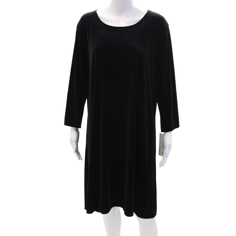 Caroline Rose Womens Velour Scoop Neck Long Sleeve A-Line Dress Black Size L